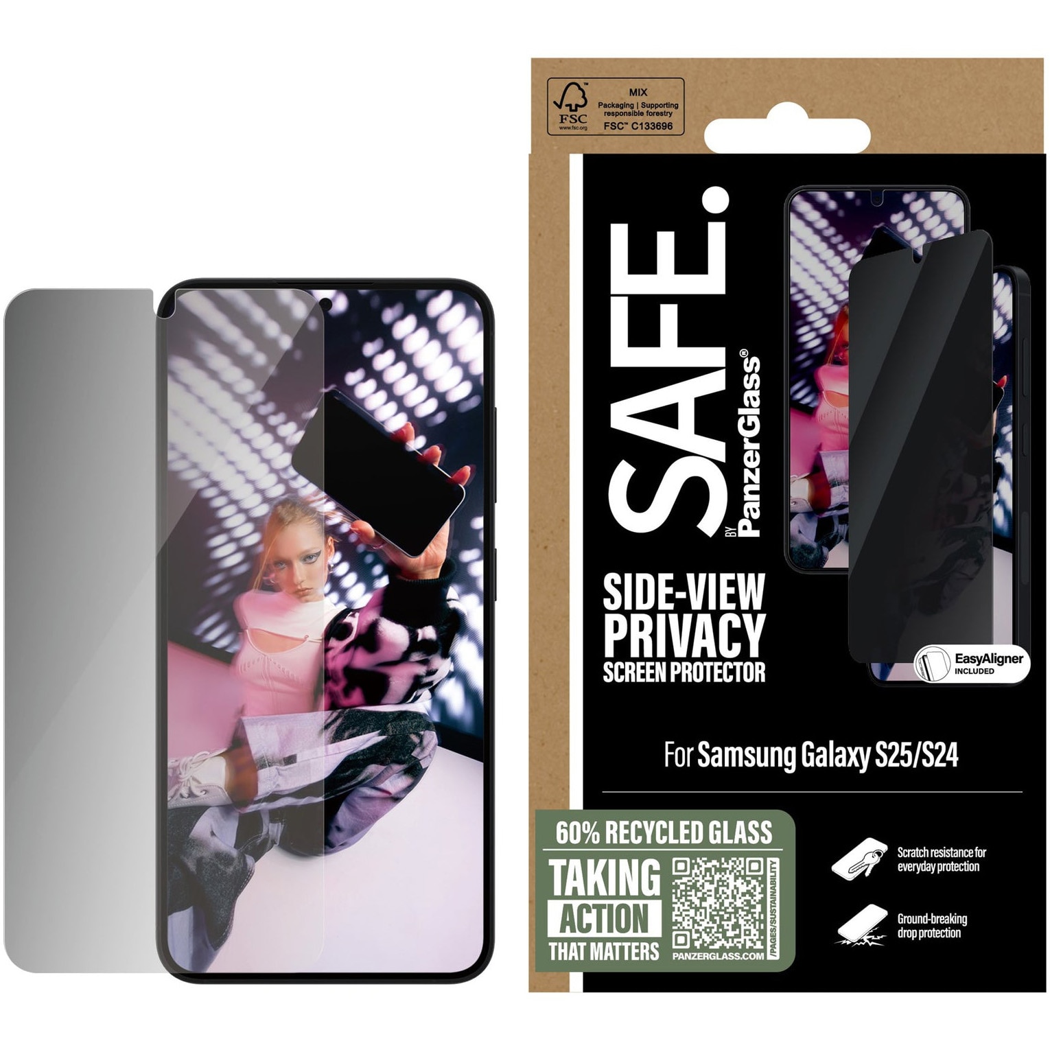 Folie de protectie sticla Privacy PanzerGlass Safe UWF cu aplicator pentru Samsung Galaxy S25