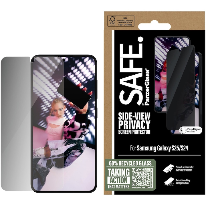 Folie de protectie sticla Privacy PanzerGlass Safe UWF cu aplicator pentru Samsung Galaxy S25