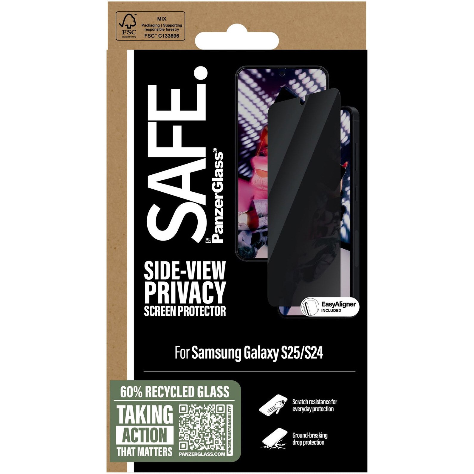 Folie de protectie sticla Privacy PanzerGlass Safe UWF cu aplicator pentru Samsung Galaxy S25