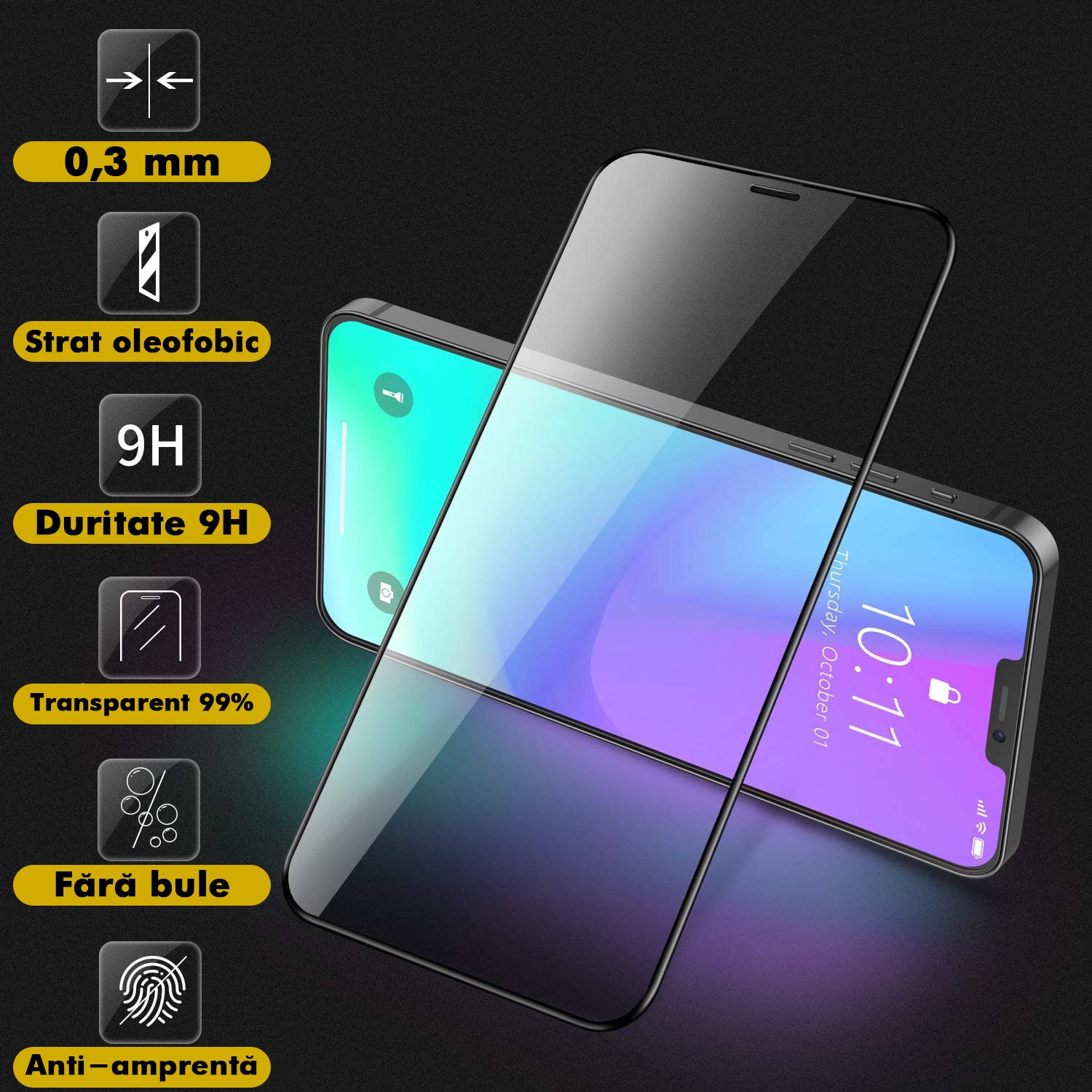 Folie Sticla Kribo, Premium Fit, pentru Apple iPhone 11 Pro / XS / X, Transparenta HD, Protectie Ecran Premium, Full Cover, Full Glue
