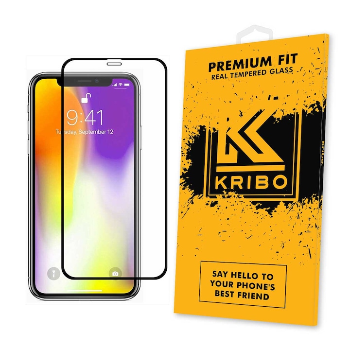 Folie Sticla Kribo, Premium Fit, pentru Apple iPhone 11 Pro / XS / X, Transparenta HD, Protectie Ecran Premium, Full Cover, Full Glue