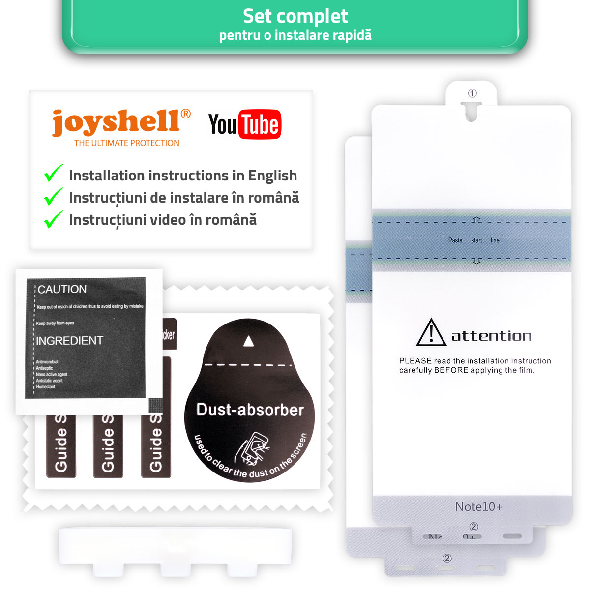 Set 2 x Folie protectie ecran compatibila cu Samsung Galaxy Note 10, Antishock, din silicon, Full Cover 3D, Joyshell, Transparenta