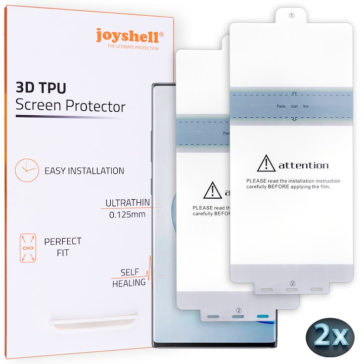 Set 2 x Folie protectie ecran compatibila cu Samsung Galaxy Note 10, Antishock, din silicon, Full Cover 3D, Joyshell, Transparenta