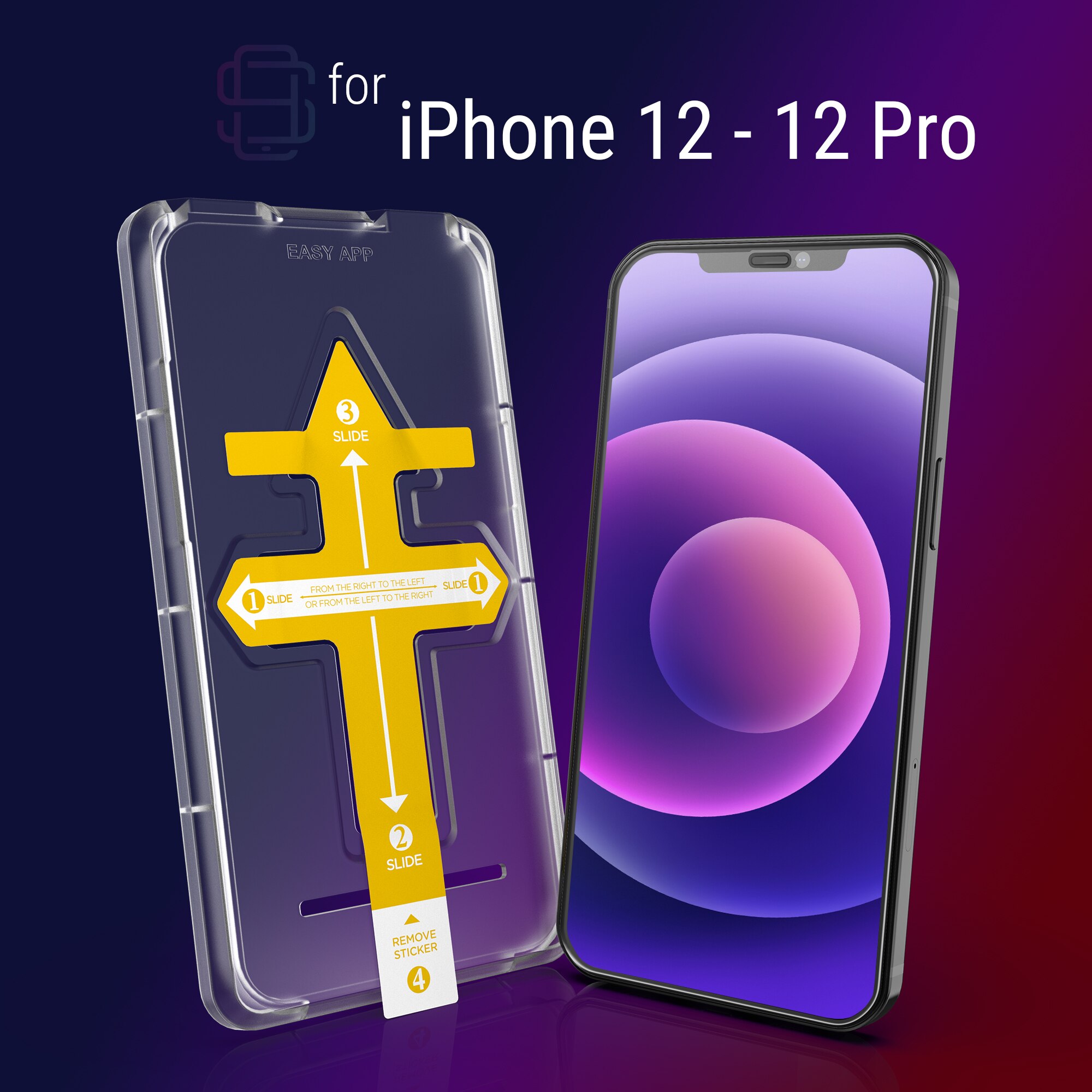 Set 2 Folii sticla pentru iPhone 12 / 12 Pro, Full Cover 3D, DefenSlim, instalare usoara si rapida cu dispozitiv de potrivire automata in 30 sec cu Easy Install Kit patentat, protectie telefon