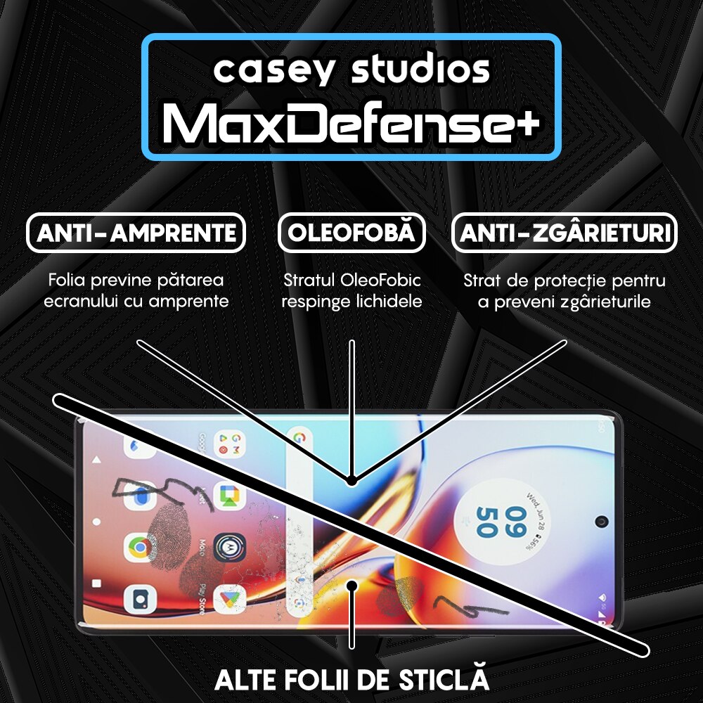 Folie Sticla CASEY STUDIOS™ compatibila cu Motorola Edge Plus 2023, Full Cover 3D, Full Glue, Duritate Militara, Ultra HD, Anti Zgarieturi, Anti Amprente, Anti Socuri, Margini Negre