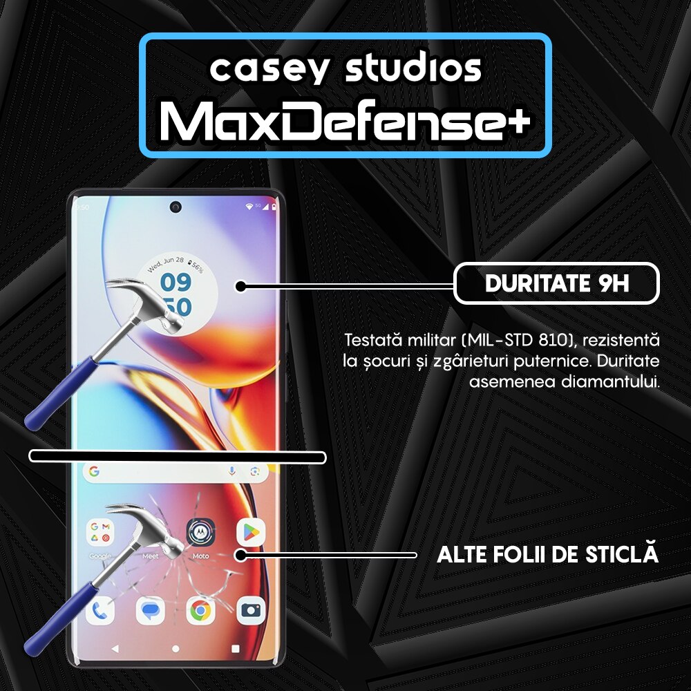 Folie Sticla CASEY STUDIOS™ compatibila cu Motorola Edge Plus 2023, Full Cover 3D, Full Glue, Duritate Militara, Ultra HD, Anti Zgarieturi, Anti Amprente, Anti Socuri, Margini Negre