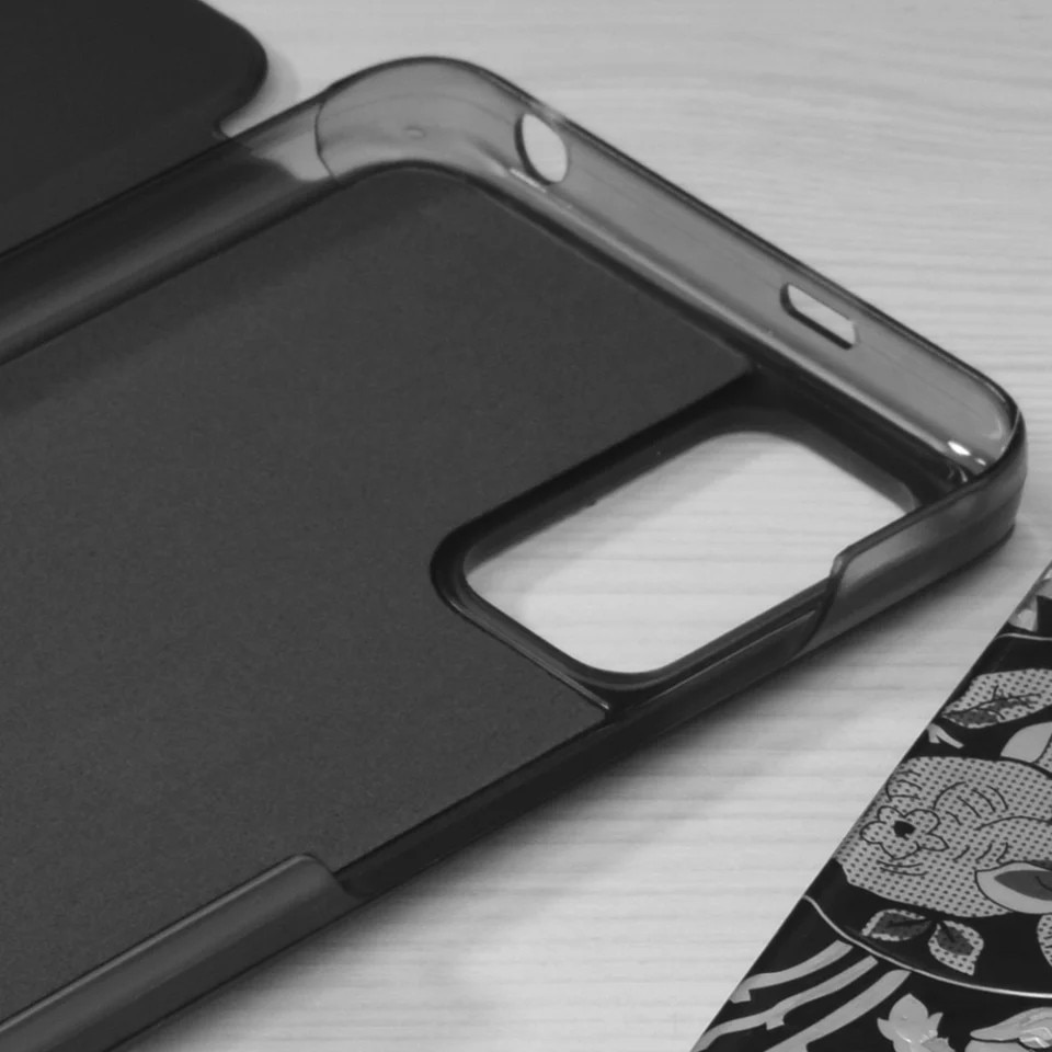 Husă tip carte pentru Xiaomi Redmi Note 10 5G/Poco M3 Pro 5G, SKYDDAR INNOVATION, eFold, negru, set cu sticker 40x40mm