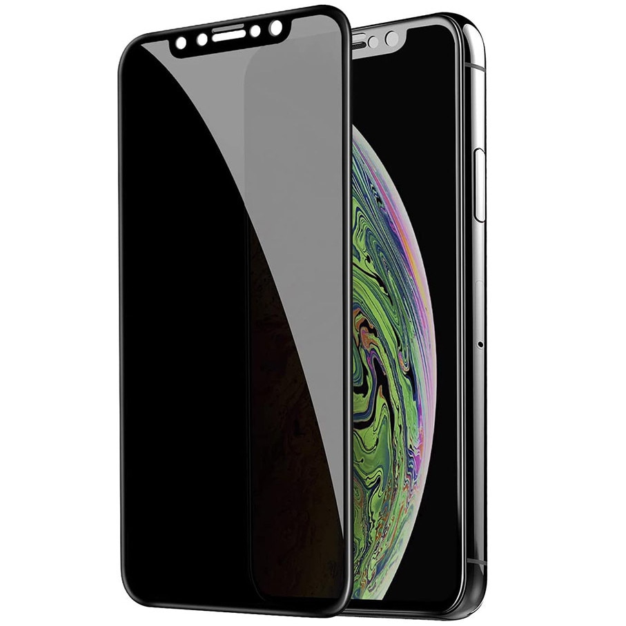 Folie Sticla Privacy compatibila cu iPhone X / XS, Protectie Ecran Full Cover 3D, Full Glue, Joyshell© - Negru