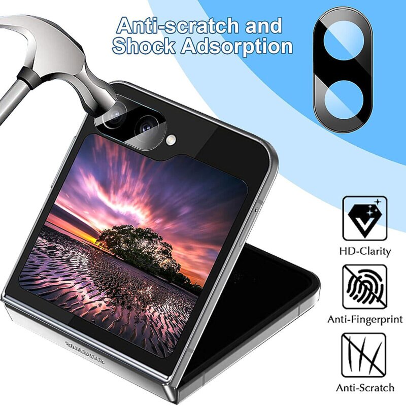 Folie de protectie camera compatibila cu Samsung Galaxy Z Flip 5, Full Camera Glass, sticla securizata, Negru