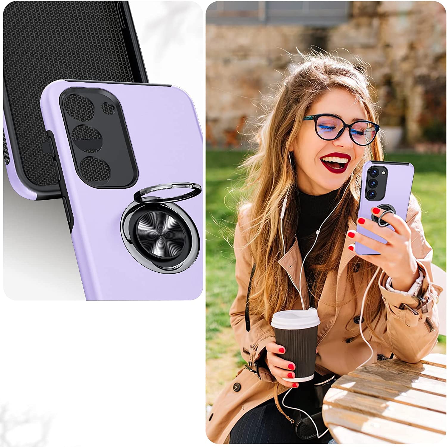 Husa pentru Samsung Galaxy S23 Plus, inel rotativ 360° si Kickstand, Protectie Militara Antisoc, cu disipare termica, Purple