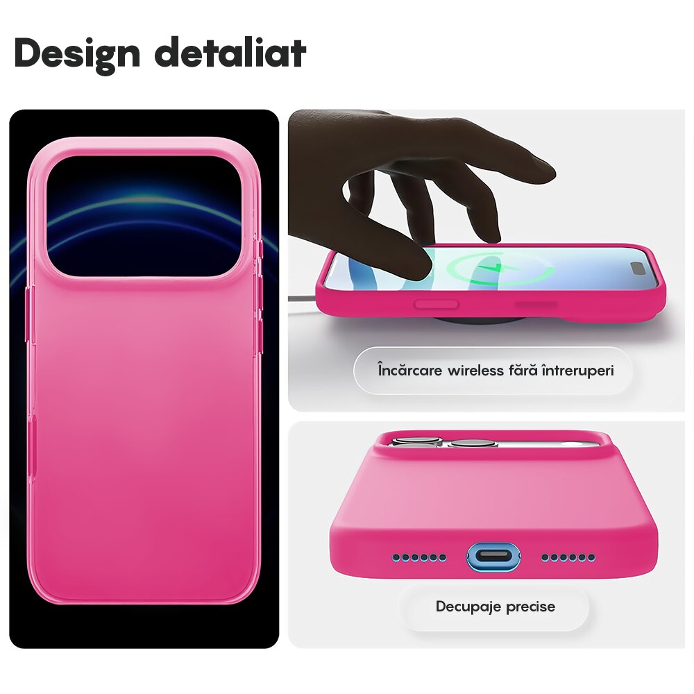 Husa CASEY STUDIOS™ pentru Apple iPhone 17 Pro, Soft Silicone Premium, Microfibra in Interior, de Protectie, Ultra Slim, pentru Incarcare Wireless, Margini Ridicate pentru Protectia Ecranului si a Camerelor, Fucsia