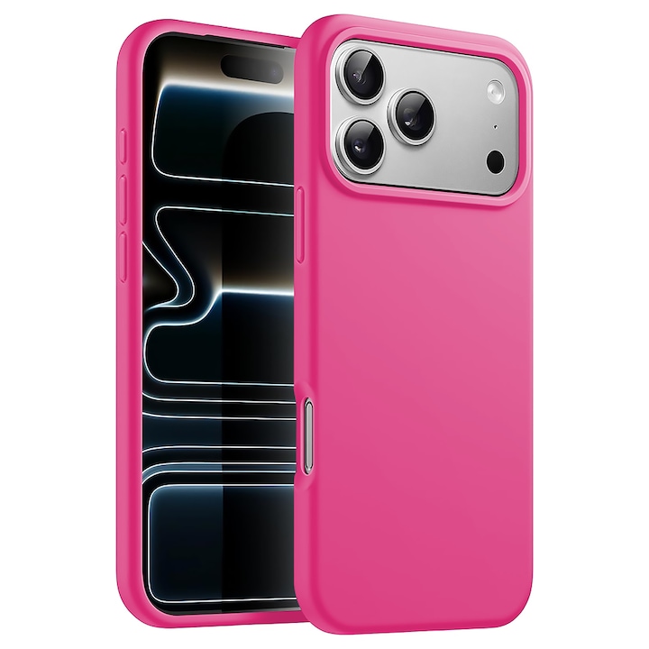 Husa CASEY STUDIOS™ pentru Apple iPhone 17 Pro, Soft Silicone Premium, Microfibra in Interior, de Protectie, Ultra Slim, pentru Incarcare Wireless, Margini Ridicate pentru Protectia Ecranului si a Camerelor, Fucsia