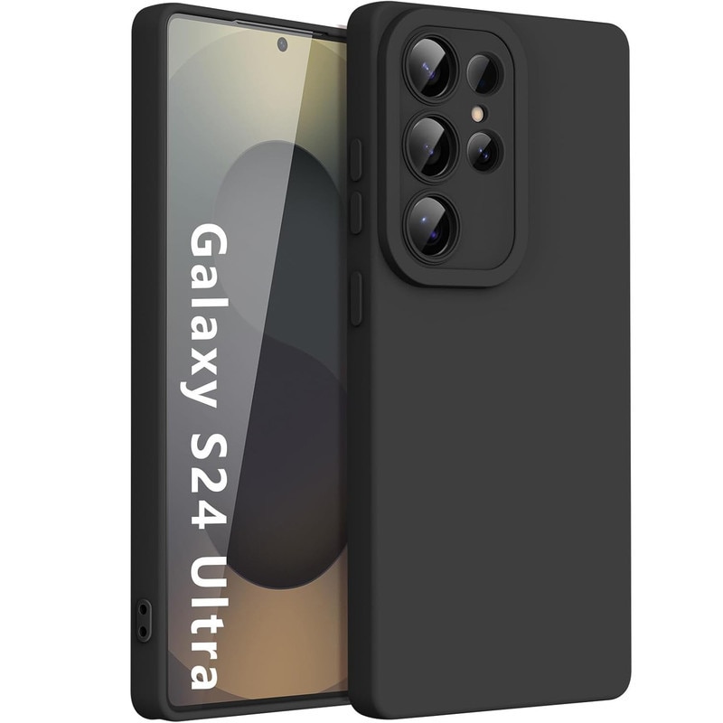Husa telefon Samsung Galaxy S24 Ultra, silicon cu captuseala din microfibra, neagra