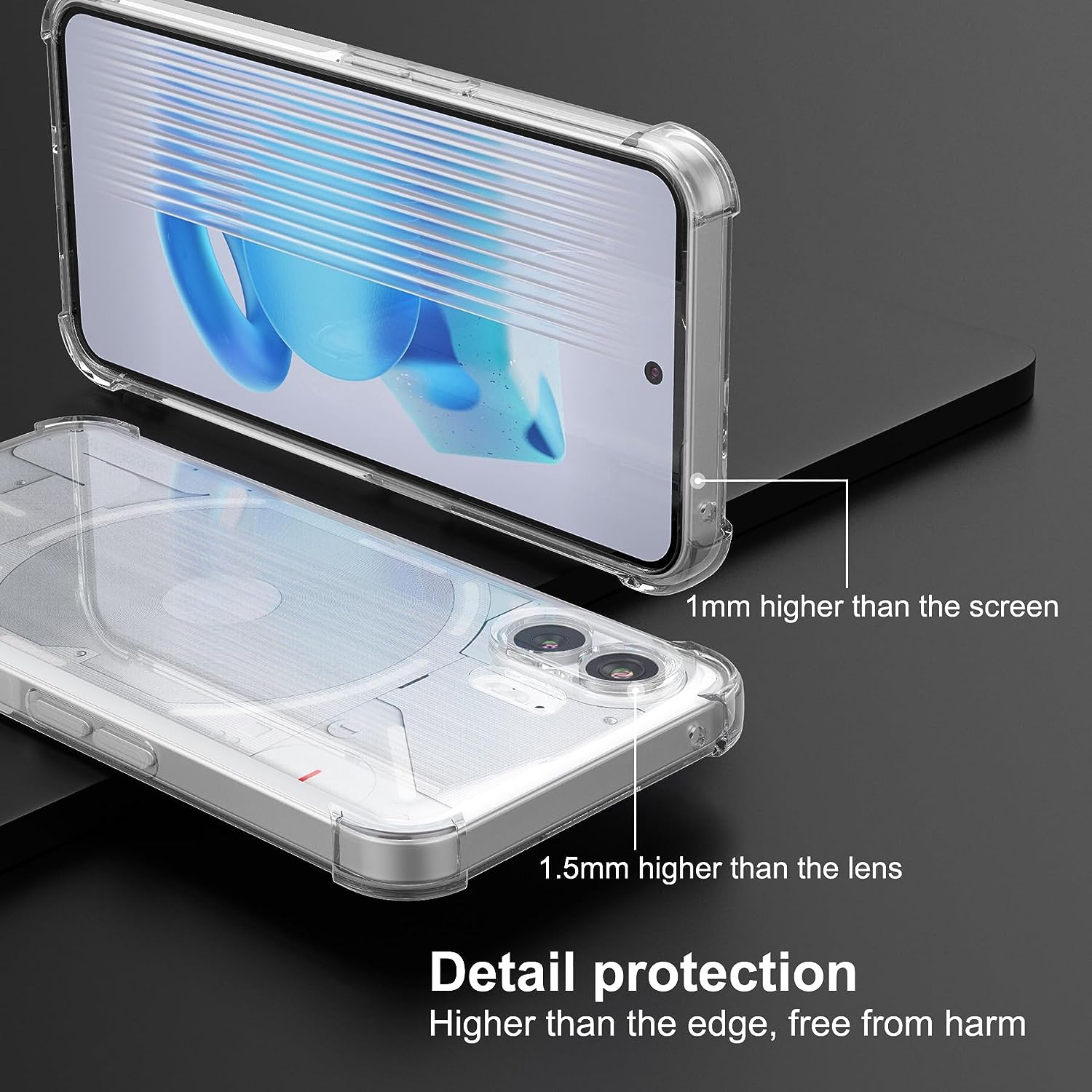 Husa telefon compatibila cu Nothing Phone 2, Protectie Camera si Colturi, Military Grade Drop Protection, Shockproof Clear Silicone