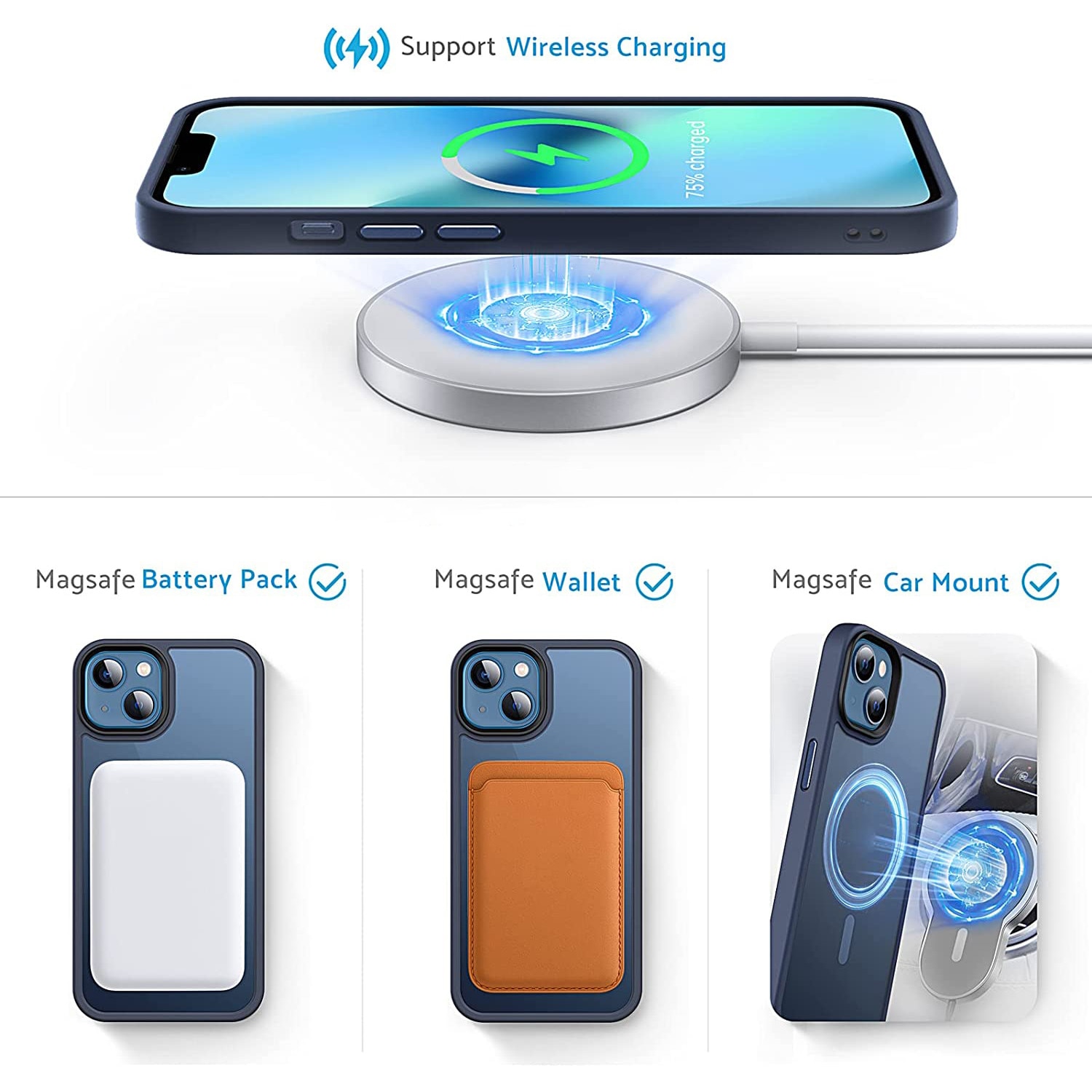 Husa pentru IPhone 14 PLUS, MobileSmart MagSafe, Hybrid ultra slim, carcasa spate Antisoc, hardcase, Blue