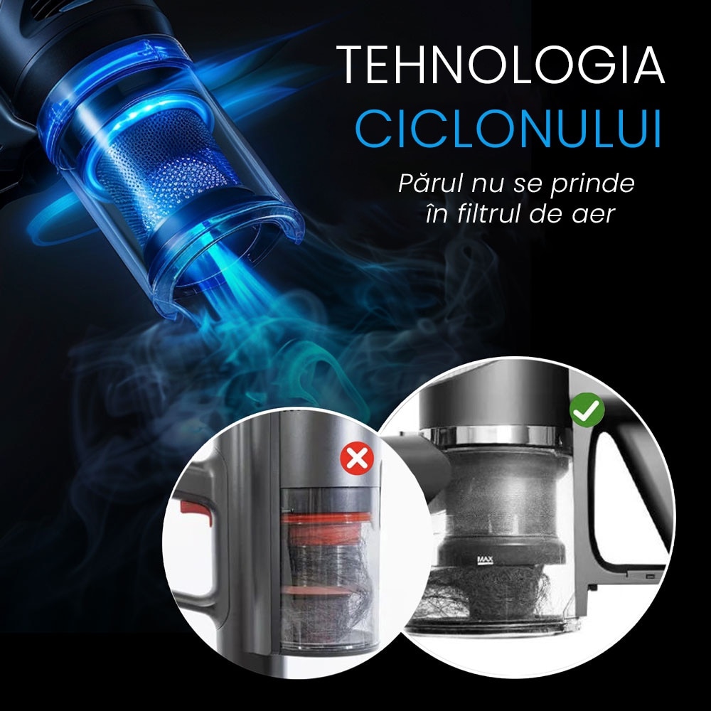 Aspirator vertical fara fir Air Essence Bise Pro iQFlex, 325W, negru