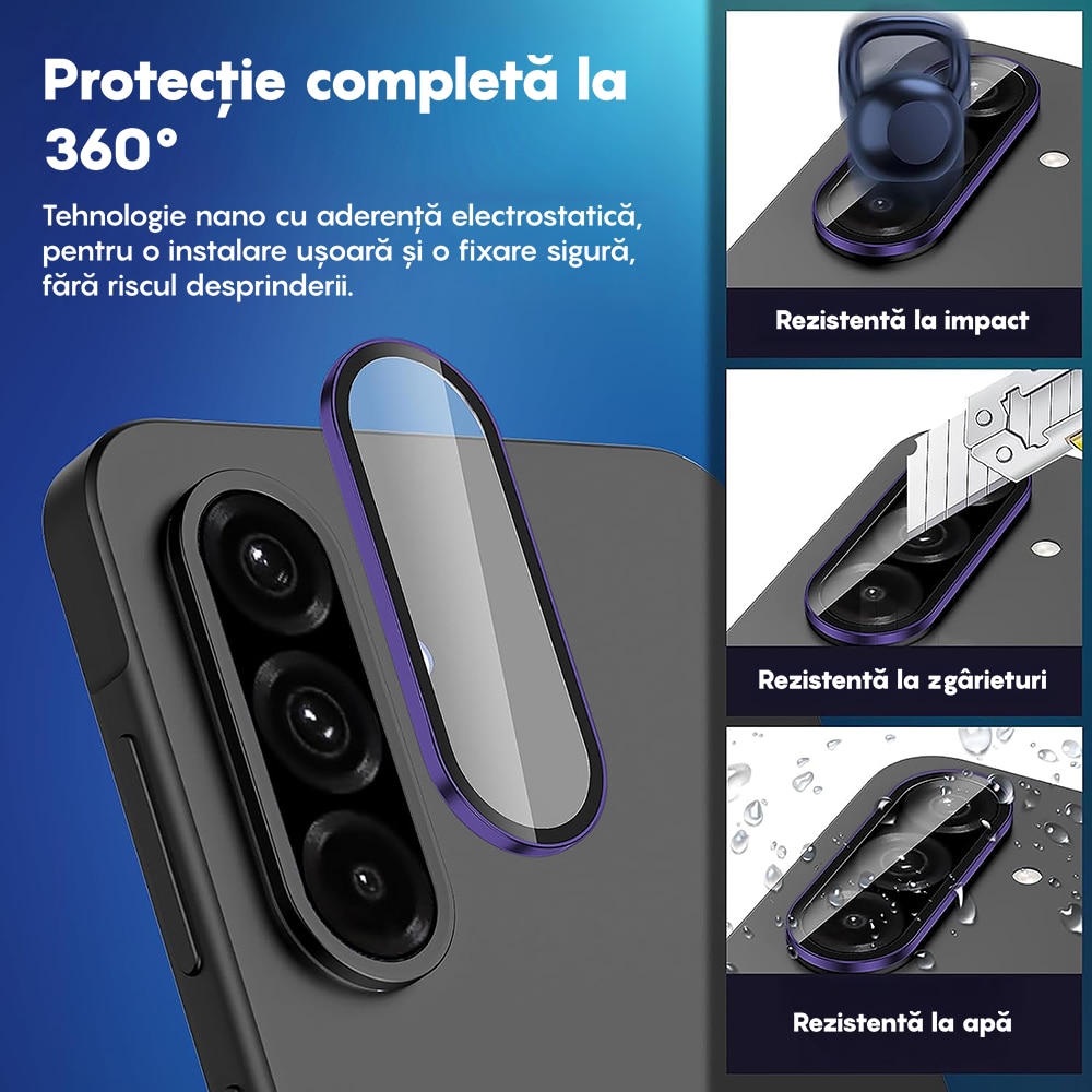 Folie Protectie Lentile Camera compatibila cu Samsung Galaxy A56 /Samsung Galxy A36, CASEY STUDIOS™ MaxDefense+, Ultra HD, Anti Amprente, Anti Zgarieturi, Anti Socuri, Mov