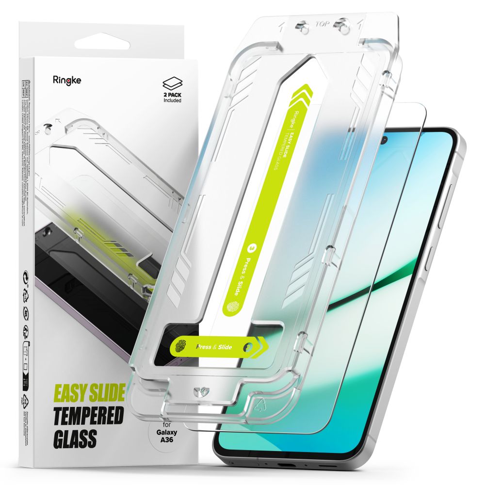 Set 2 folii sticla cu sistem de montare Ringke Easy Slide compatibil cu Samsung Galaxy A36 5G Clear