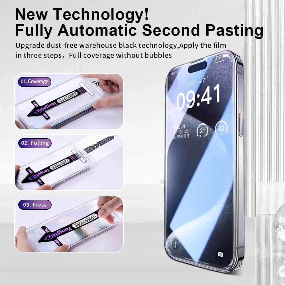 Folie protectie telefon, pentru iPhone 12/12 Pro, instalare automata, transparent, set complet