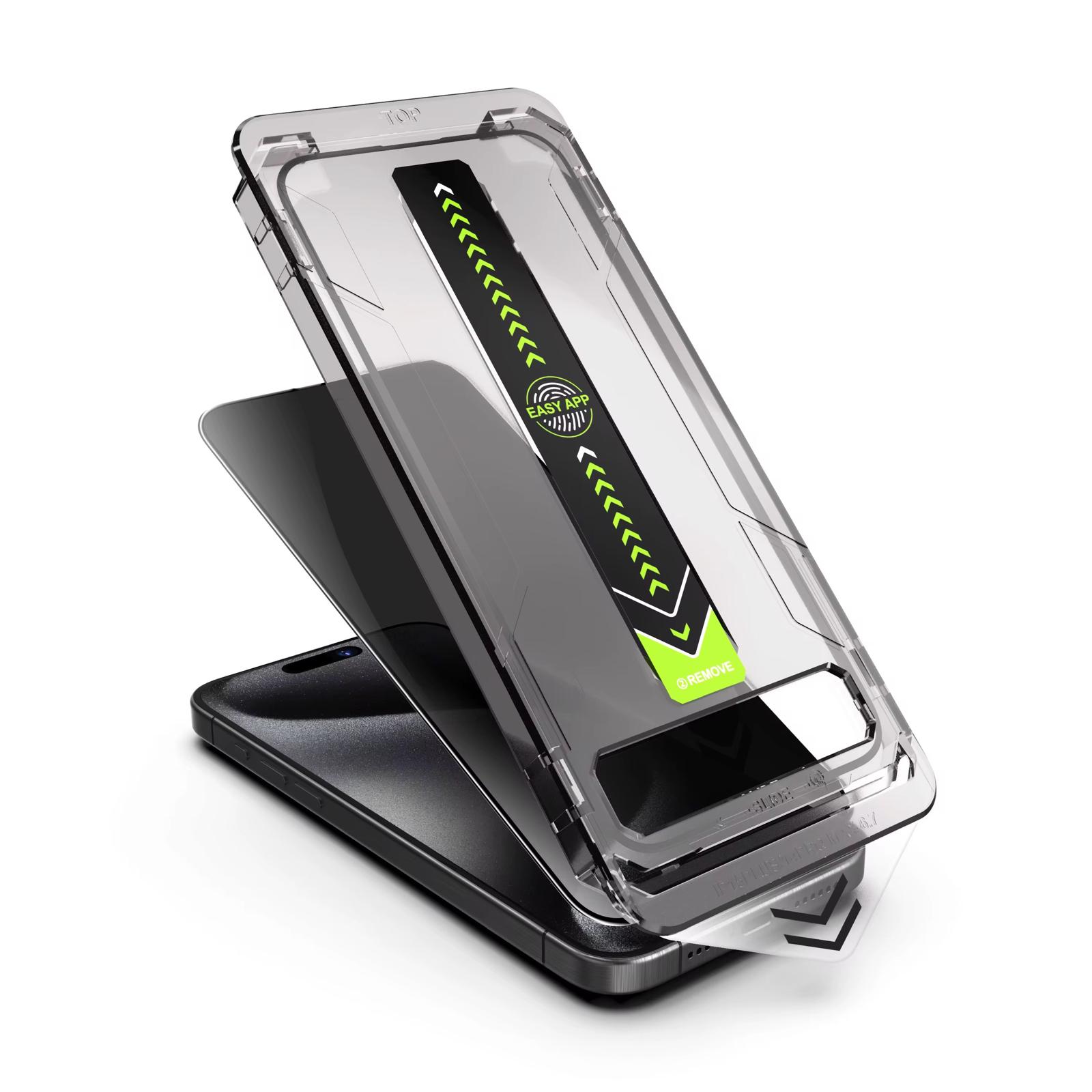 Set 2 Folii Privacy Protectie Ecran Din Sticla Securizata, Cu Dispozitiv De Aplicare Automata In 30 De Secunde Cu Easy App, Compatibil Cu Iphone 15/16