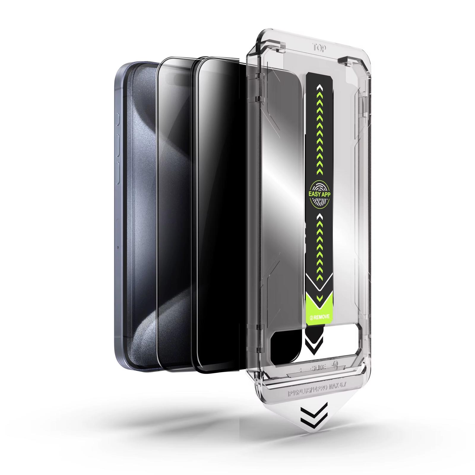 Set 2 Folii Privacy Protectie Ecran Din Sticla Securizata, Cu Dispozitiv De Aplicare Automata In 30 De Secunde Cu Easy App, Compatibil Cu Iphone 15/16