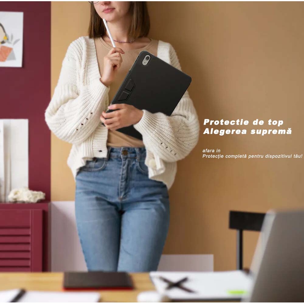 Husa tableta, Stnqtsrv, functie anti-soc, magnetica, negru, pentru iPad 10.2/10.5 inch