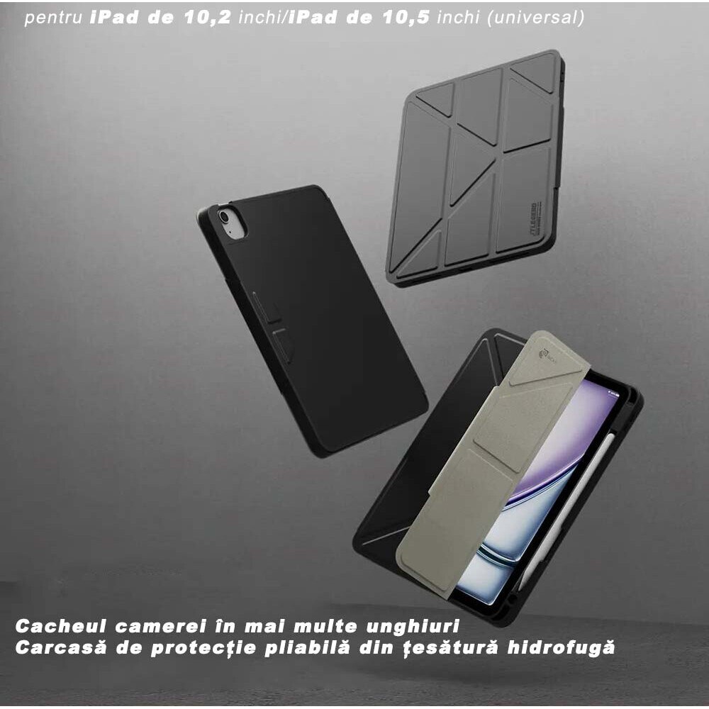 Husa tableta, Stnqtsrv, functie anti-soc, magnetica, negru, pentru iPad 10.2/10.5 inch