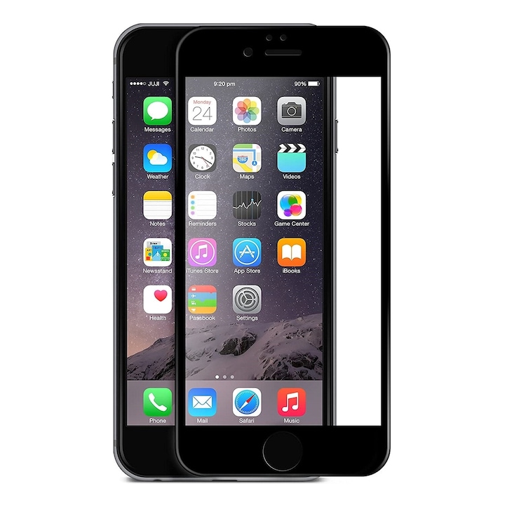 Folie de Sticla 99H Tempered Glass Full Glue Negru, Acoperire Completa pentru iPhone 6 Plus / 6s Plus