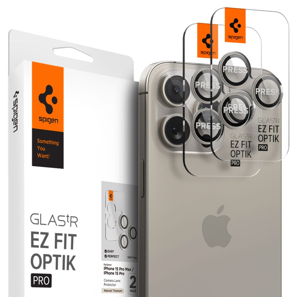 Set 6 protectii sticla camera foto Spigen Optik EZ FIT compatibil cu iPhone 14 Pro / 14 Pro Max / 15 Pro / 15 Pro Max / 16 Pro / 16 Pro Max Natural Titanium