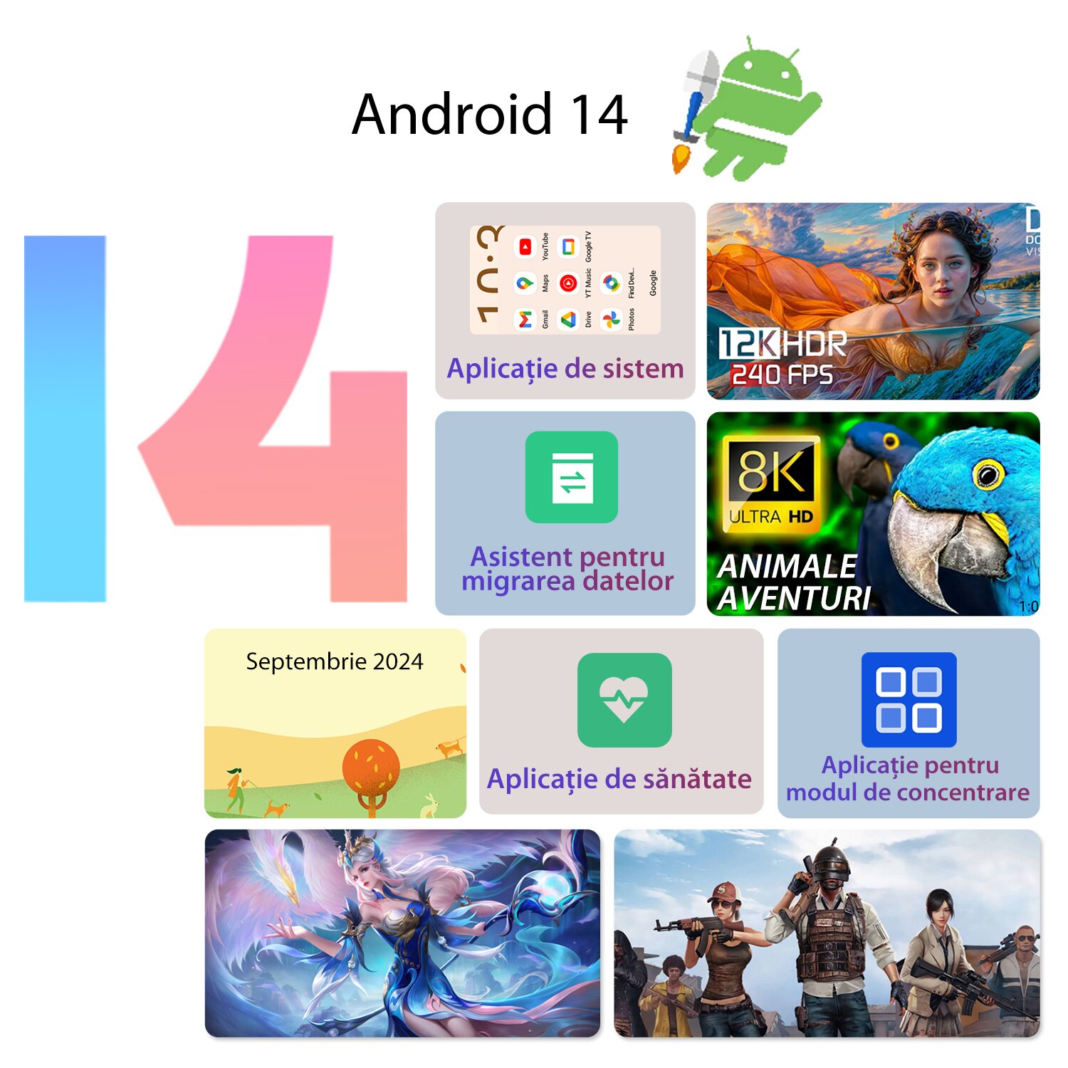Telefon mobil CUBOT A20, Dual SIM, Android 14, 12GB+128GB/1TB, 5100mAh, ecran HD de 6.8" + Octa-Core 90Hz, Camera cu 48MP+16MP, Smartphone 4G, Face ID/GPS, Negru