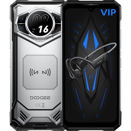 Telefon mobil Doogee S200 VIP Package (include casti BoneBeat Run), 5G, Dual SIM, Octa-Core Dimensity 7050, Dual Display 6.58' 120Hz IPS + 1.32' AMOLED, 48GB RAM, 256GB, Stereo, 10100mAh, NFC, IP68/IP69K, Android 16, Silver