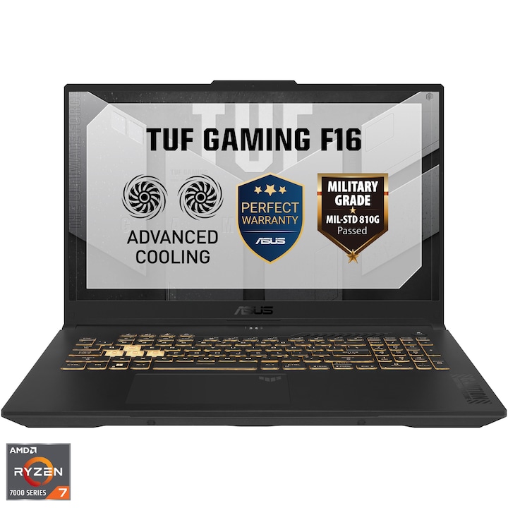 Laptop Gaming ASUS TUF A17 cu procesor AMD Ryzen™ 7 7445HS pana la 4.7GHz, 17.3'', Full HD, 144Hz, IPS, 16GB DDR5 RAM, 512GB SSD, NVIDIA® GeForce RTX™ 4050 6GB GDDR6, No OS, Mecha Grey