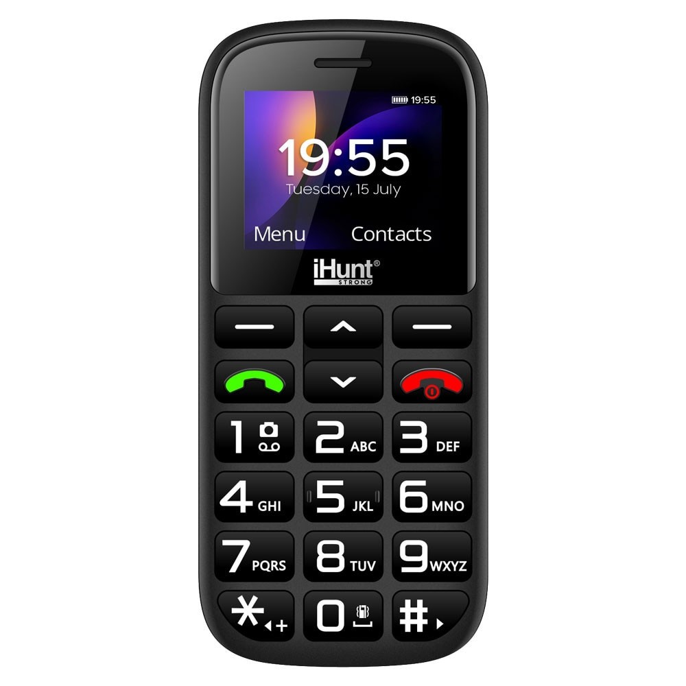 Telefon mobil iHunt Senior Comfort, Display 1.77", Dual SIM, GSM, Bluetooth, Camera, Meniu Limba Romana, Taste Mari, Lanterna, Radio FM fara cablu, Baterie 1000mAh, Buton SOS, Sunet Puternic, Negru
