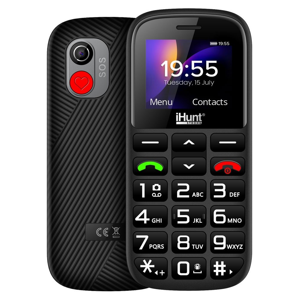 Telefon mobil iHunt Senior Comfort, Display 1.77", Dual SIM, GSM, Bluetooth, Camera, Meniu Limba Romana, Taste Mari, Lanterna, Radio FM fara cablu, Baterie 1000mAh, Buton SOS, Sunet Puternic, Negru