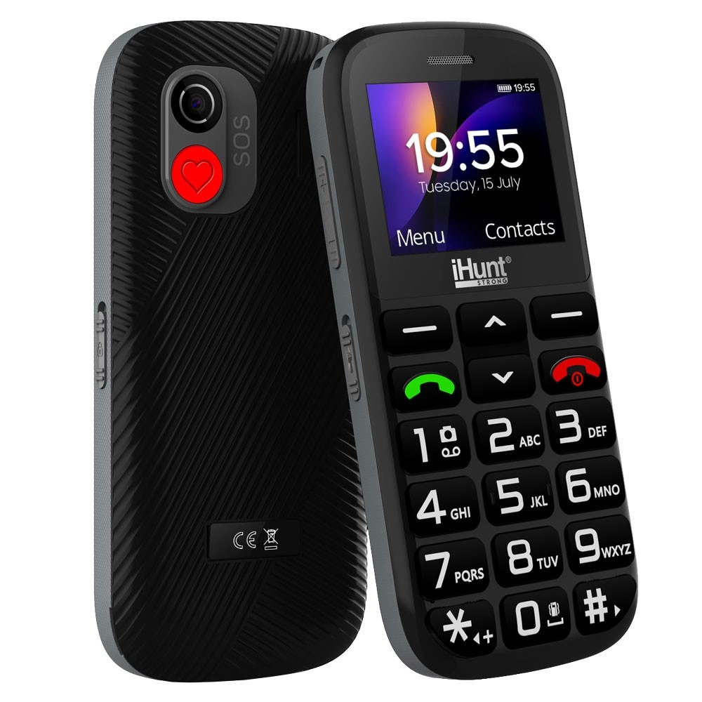 Telefon mobil iHunt Senior Comfort, Display 1.77", Dual SIM, GSM, Bluetooth, Camera, Meniu Limba Romana, Taste Mari, Lanterna, Radio FM fara cablu, Baterie 1000mAh, Buton SOS, Sunet Puternic, Negru