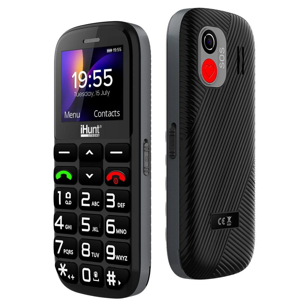 Telefon mobil iHunt Senior Comfort, Display 1.77", Dual SIM, GSM, Bluetooth, Camera, Meniu Limba Romana, Taste Mari, Lanterna, Radio FM fara cablu, Baterie 1000mAh, Buton SOS, Sunet Puternic, Negru