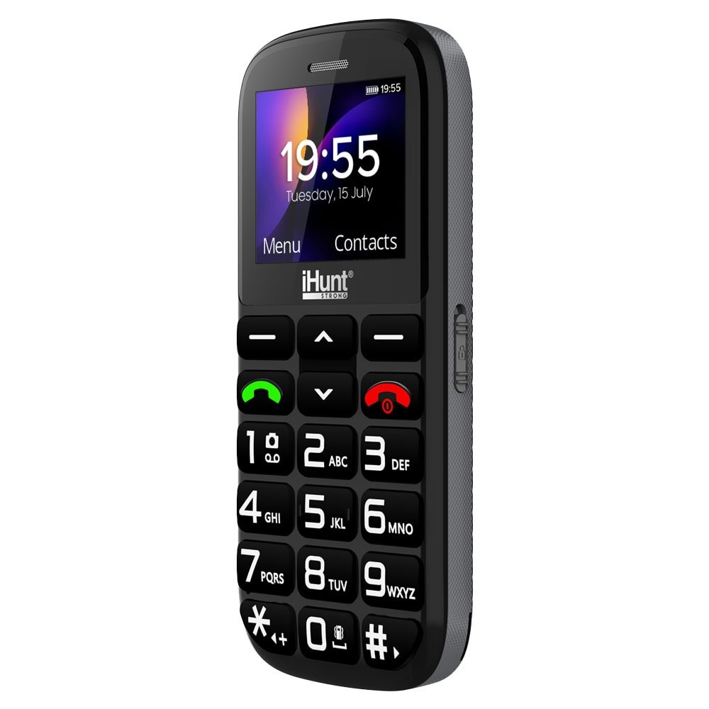 Telefon mobil iHunt Senior Comfort, Display 1.77", Dual SIM, GSM, Bluetooth, Camera, Meniu Limba Romana, Taste Mari, Lanterna, Radio FM fara cablu, Baterie 1000mAh, Buton SOS, Sunet Puternic, Negru