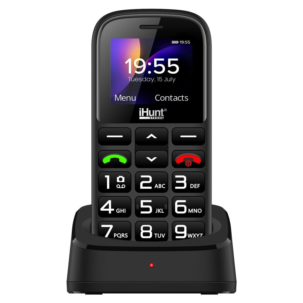 Telefon mobil iHunt Senior Comfort, Display 1.77", Dual SIM, GSM, Bluetooth, Camera, Meniu Limba Romana, Taste Mari, Lanterna, Radio FM fara cablu, Baterie 1000mAh, Buton SOS, Sunet Puternic, Negru