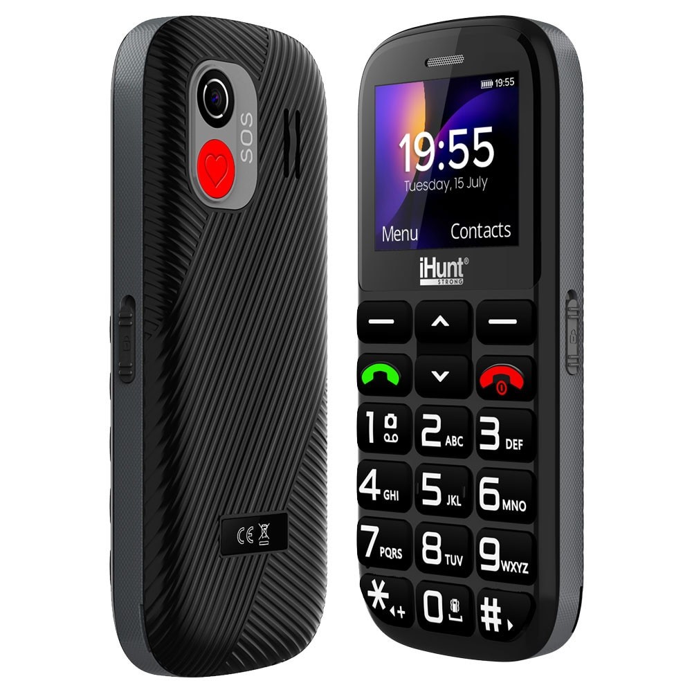Telefon mobil iHunt Senior Comfort, Display 1.77", Dual SIM, GSM, Bluetooth, Camera, Meniu Limba Romana, Taste Mari, Lanterna, Radio FM fara cablu, Baterie 1000mAh, Buton SOS, Sunet Puternic, Negru