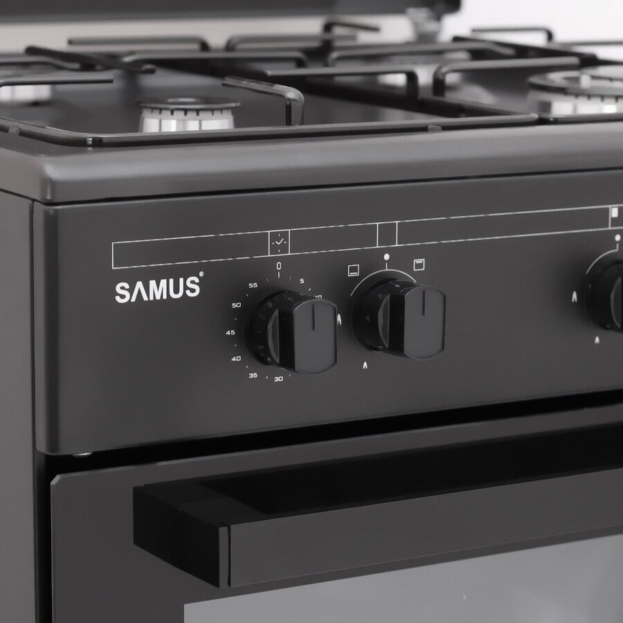 Aragaz Samus SM667APGS ANTHRACIT 4 arztoare pe gaz, Cuptor 55 l, Aprindere electrica arzatoare, Grill, negru