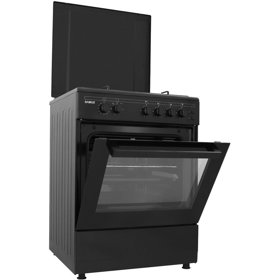 Aragaz Samus SM667APGS ANTHRACIT 4 arztoare pe gaz, Cuptor 55 l, Aprindere electrica arzatoare, Grill, negru