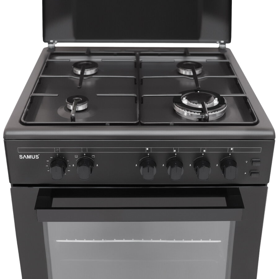 Aragaz Samus SM667APGS ANTHRACIT 4 arztoare pe gaz, Cuptor 55 l, Aprindere electrica arzatoare, Grill, negru