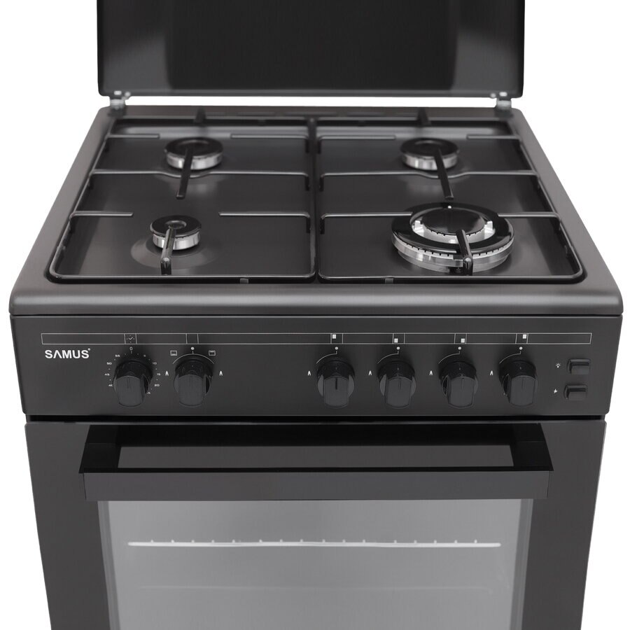 Aragaz Samus SM667APGS ANTHRACIT 4 arztoare pe gaz, Cuptor 55 l, Aprindere electrica arzatoare, Grill, negru