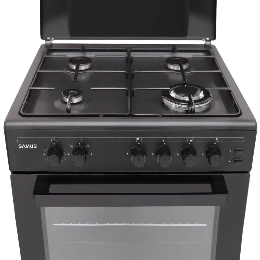 Aragaz Samus SM667APGS ANTHRACIT 4 arztoare pe gaz, Cuptor 55 l, Aprindere electrica arzatoare, Grill, negru