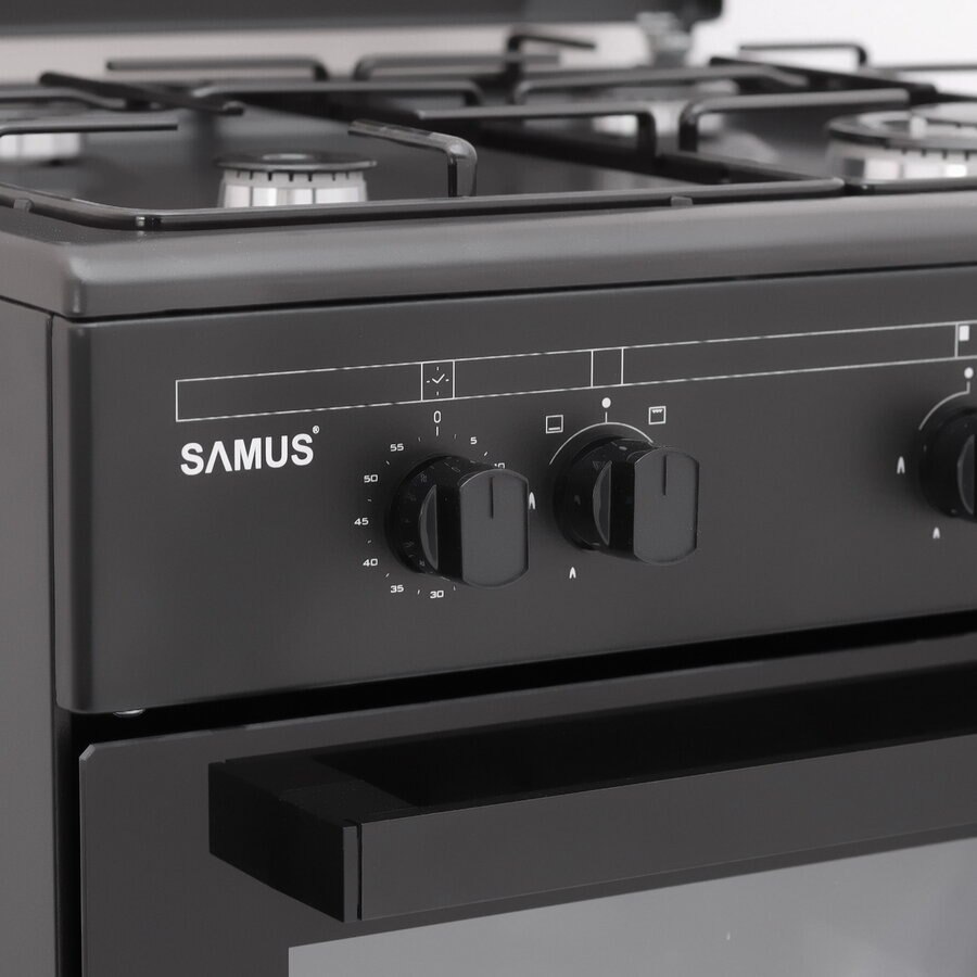 Aragaz Samus SM667APGS ANTHRACIT 4 arztoare pe gaz, Cuptor 55 l, Aprindere electrica arzatoare, Grill, negru