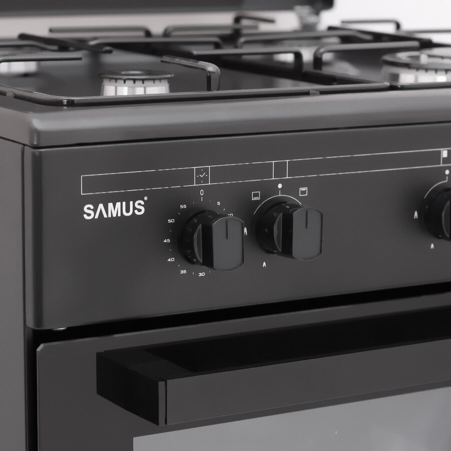 Aragaz Samus SM667APGS ANTHRACIT 4 arztoare pe gaz, Cuptor 55 l, Aprindere electrica arzatoare, Grill, negru