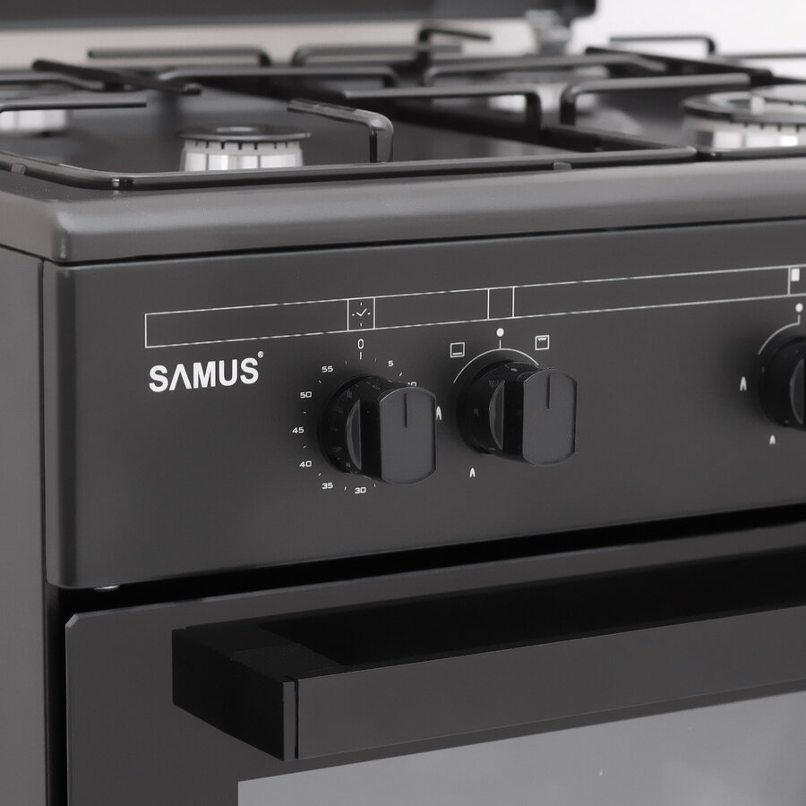 Aragaz Samus SM667APGS ANTHRACIT 4 arztoare pe gaz, Cuptor 55 l, Aprindere electrica arzatoare, Grill, negru