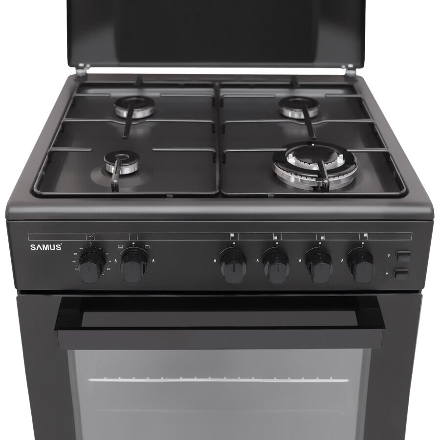 Aragaz Samus SM667APGS ANTHRACIT 4 arztoare pe gaz, Cuptor 55 l, Aprindere electrica arzatoare, Grill, negru