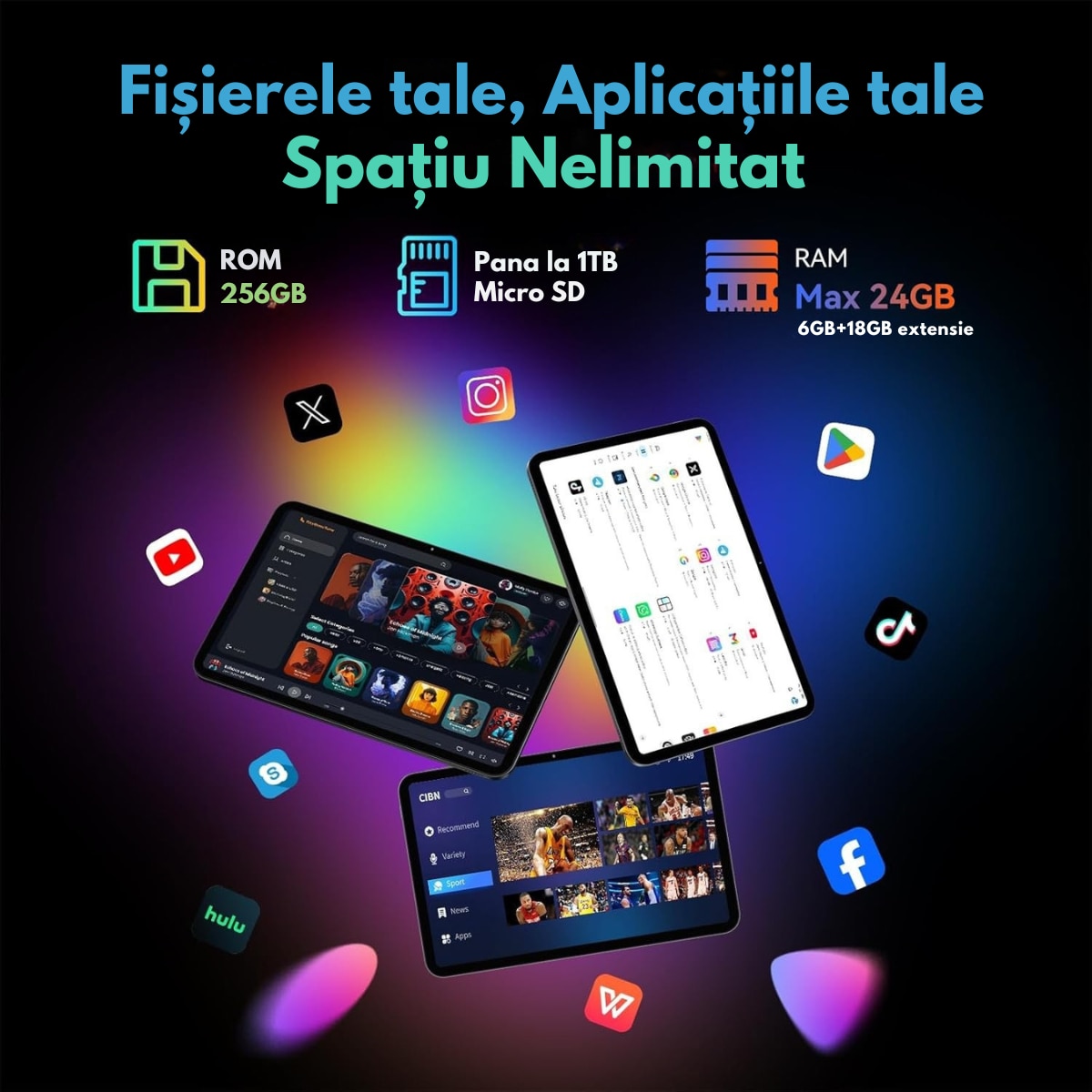 Tableta 2-in-1, de 13.4 inch, Android 16, 24GB RAM (6GB+18GB Extins) + 256GB ROM, 5G WiFi, 10000mAh, Octa-Core T620, Ecran IPS FHD 1920x1200 IPS, 18W Fast Charge, Dual Camera 13MP+5MP, Suport Extindere Stocare 1TB, Tastatura + Mouse + Casti + Husa Incluse