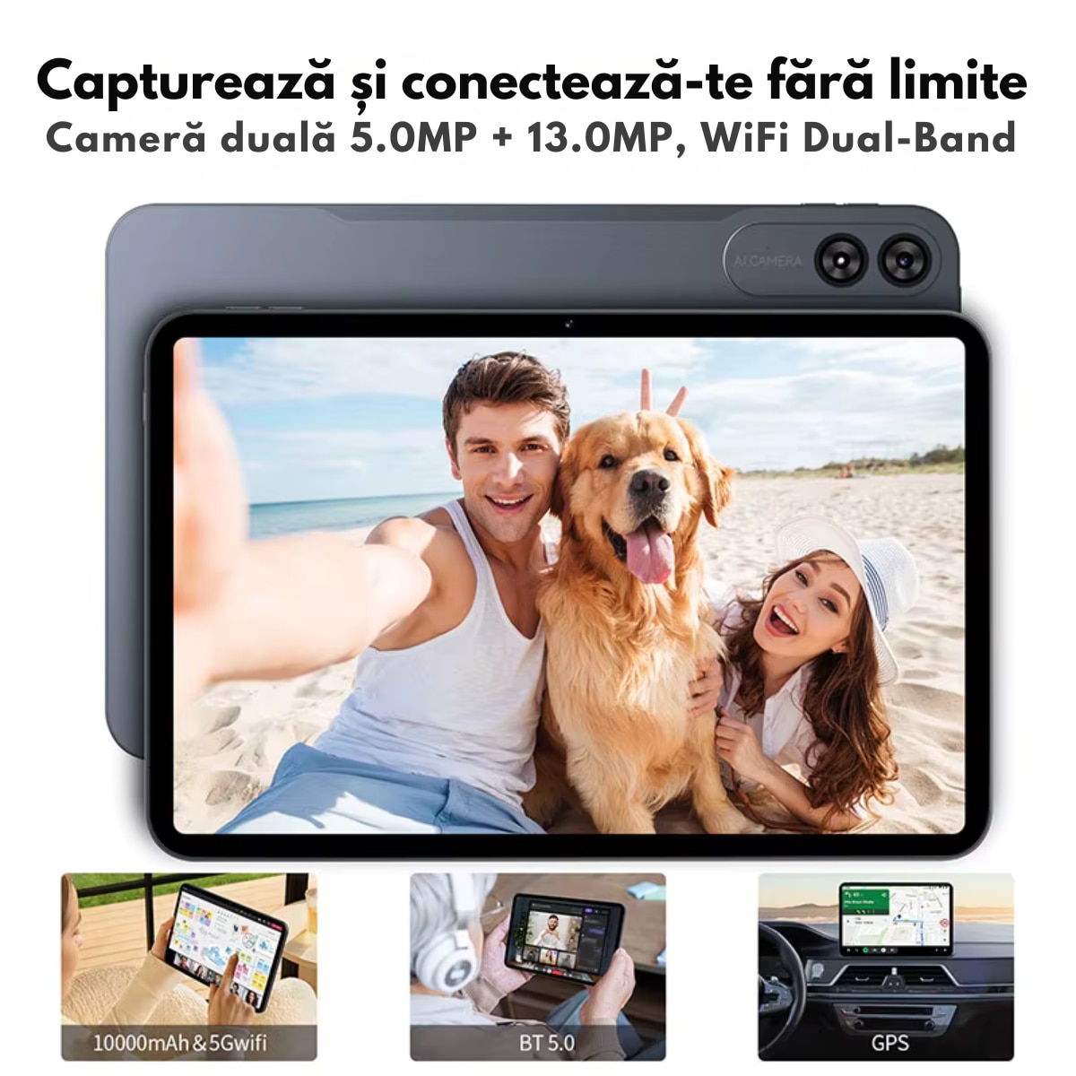Tableta 2-in-1, de 13.4 inch, Android 16, 24GB RAM (6GB+18GB Extins) + 256GB ROM, 5G WiFi, 10000mAh, Octa-Core T620, Ecran IPS FHD 1920x1200 IPS, 18W Fast Charge, Dual Camera 13MP+5MP, Suport Extindere Stocare 1TB, Tastatura + Mouse + Casti + Husa Incluse